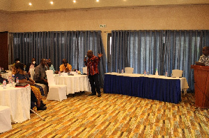 Joseph Cudjoe is seen here interacting with the members of the SoEs