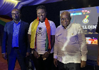 President Akufo-Addo with Kurt Okraku (GFA president) and sing-a-thon star Afua Asantewaa