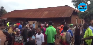 Residents of Nsonsomea in the Jaman North District, protesting illegal mining activities in the area