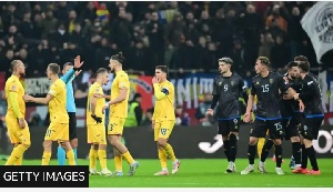 The two teams argued before Kosovo left the pitch in stoppage time