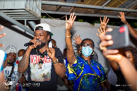 Samini on stage with Ursula Owusu-Ekuful