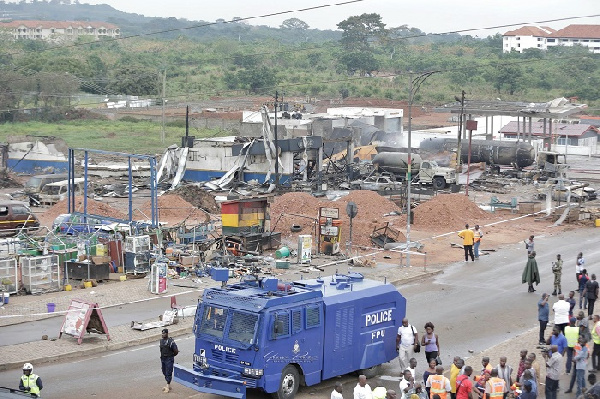 Aerial view of the aftermath of the Atomic Junction gas explosion that claimed the lives of 7 people