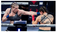 Hannah Rankin (left) beat Iran's Sahel Bayat by split decision