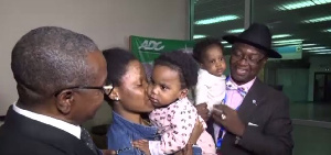 The girls received a warm welcome from their relatives, who gathered to greet them at the airport in