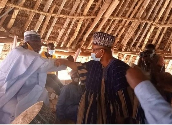 Arafat Abdulai Suleimana interacting with chiefs and Imams in the Bono East Region