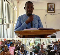 Sissala East Municipal Chief Executive, Karim Nanyua, addressing assembly meeting in Tumu