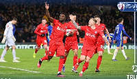 Chesterfield celebrate their goal in the 5 - 1 mauling by Chelsea