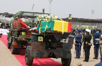 The late Former President Jerry John Rawlings on a gun carriage