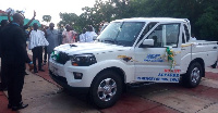 Boakye Agyarko presented a brand new Mahindra pickup to Krobo girls