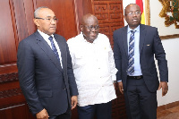 CAF President Ahmad Ahmad, Akufo-Addo and former GFA President Kwesi Nyantakyi