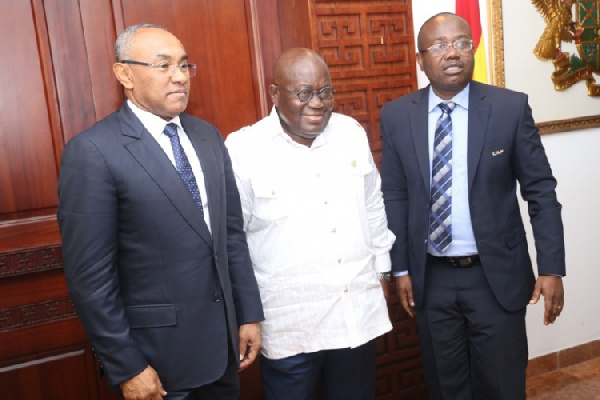 CAF President Ahmad Ahmad, Akufo-Addo and former GFA President Kwesi Nyantakyi