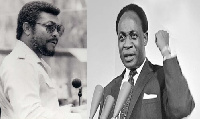 Former and first presidents of Ghana, Jerry John Rawlings and Kwame Nkrumah respectively