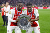 Kudus (right) won his second Dutch topflight title with Ajax