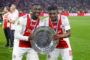 Kudus (right) won his second Dutch topflight title with Ajax