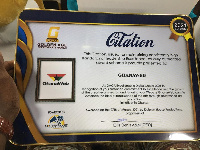 A photo of the award GhanaWeb grabbed at theGolden Age Creative Arts Awards