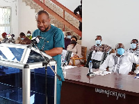 Pius Hadzide addressing the Upper West Regional House Chiefs during the sensitization workshop