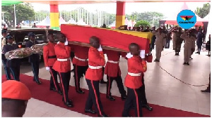 The casket of the late former Vice President was decorated in Ghana colours