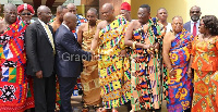 Akufo-Addo (3rd left), interacting with Togbe Afede XIV, President of the National House of Chiefs