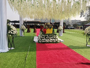 The late ET Mensah laying in state at the Forecourt of the State House