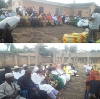 The beneficiary communities received several bags of rice, and boxes of tomatoes and cooking oil