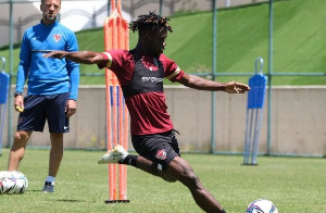 Joseph Akomadi in training with his club side