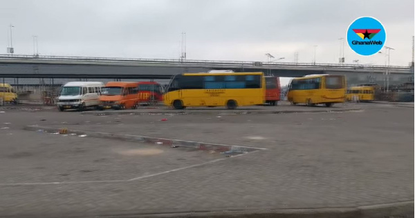 Some buses parked at the Kasoa station