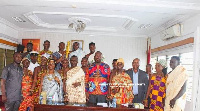 Members of Akuafo Hall Traditional Council with Youth and Sports Minister Isaac Kwame Asiamah