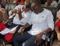 Haruna Iddrisu in a hearty chat with Murtala Mohammed during a campaign launch