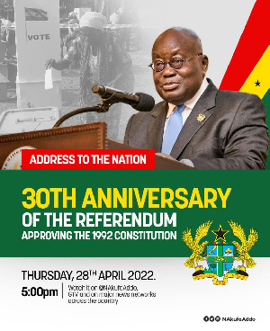 President Nana Akufo-Addo's address to the Nation will air on GhanaWeb TV at 5:00pm