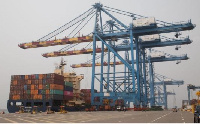 Containers docked at the port