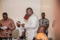 Sammy Awuku being sworn in as YEA Board Chairman