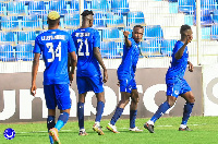 David Abagna Sandan celebrating his goal with his teamamtes