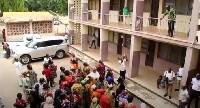 The caterers gathered in front of the regional minister's office in protest