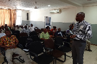 Dr Josephat Nyuzagh taking participants through the effects of Cerebro Spinal Meningitis (CSM)