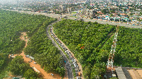 A drone shot of the Achimota forest land