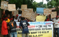 A section of the students demonstrating In front of WAEC offices