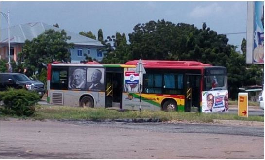 President John Mahama's image on MMT bus re-branded with NPP flag