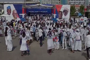 Supporters of NPP dancing at the thanksgiving ceremony