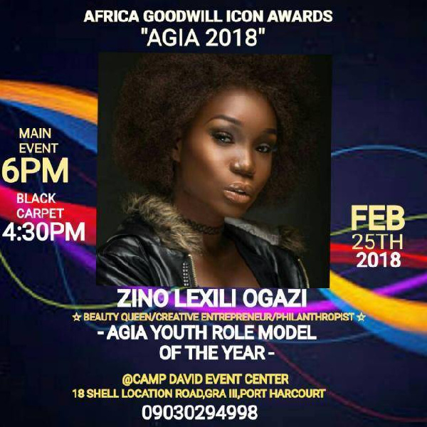 Zino Lexili Ogazi makes the cut for Role Model of the year at Africa Goodwill Icon Awards