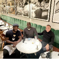 Essien with Otto Addo and an official