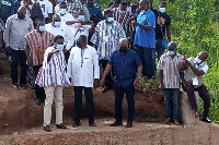 Mahama (third left) who is on a tour of the region visited some of the affected areas