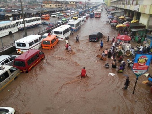 A part of Kaneshie market submerged after a torrential rainfal