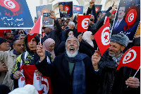 Supporters of Tunisia's National Salvation Front protest over the arrest of some of its leaders