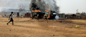 A shot of the tanker on fire