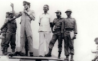 Ex-President Jerry John Rawlings (on the microphone) led the AFRC military junta