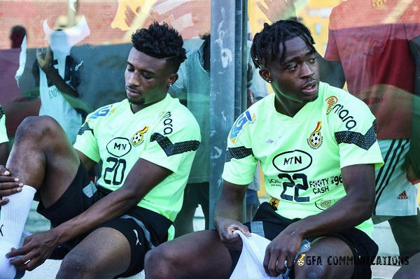 Mohammed Kudus and Kamaldeen Sulemana during Black Stars training