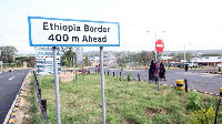 A road sign in Moyale near the Kenya-Ethiopia border