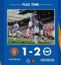 Brighton and Hove Albion won their first game of the season by beating Man United 2-2