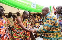 President Akufo-Addo exchanging pleasantries with Nana Abram Akpanja VI, Jasikan Paramount Chief