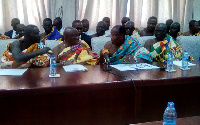 Nana Ansah Adu Baah II (2nd right) conferring with other traditional rulers from Ahafo at Osu Castle